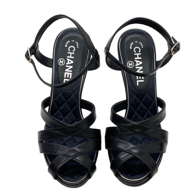 Chanel Sandals, Shoes, Leather, Black, Coco Mark, Rhinestone