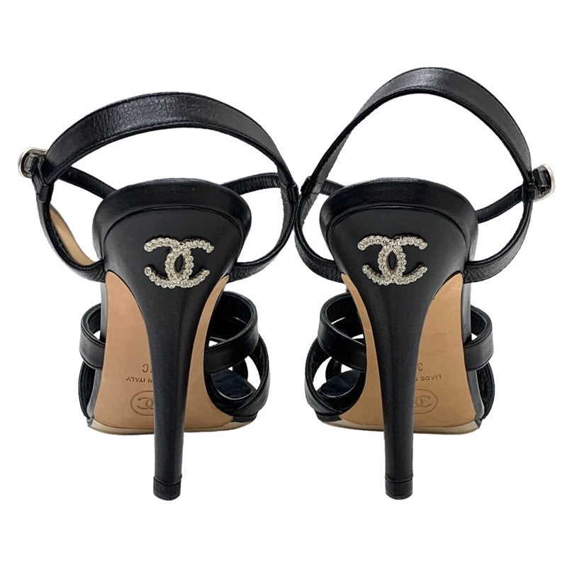 Chanel Sandals, Shoes, Leather, Black, Coco Mark, Rhinestone