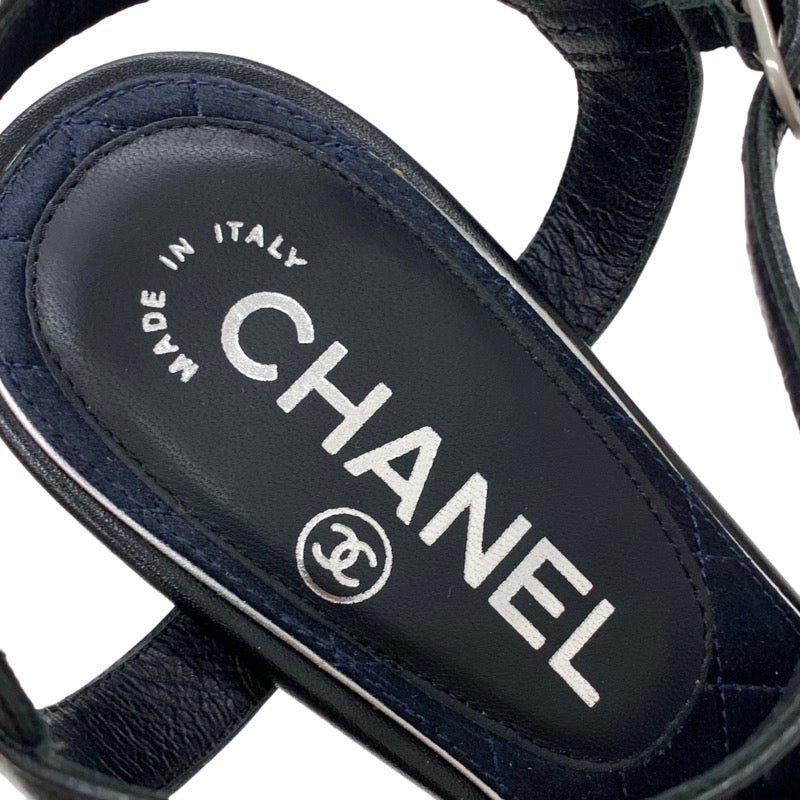 シャネル CHANEL サンダル 靴 シューズ レザー ブラック 黒 ココマーク ラインストーン