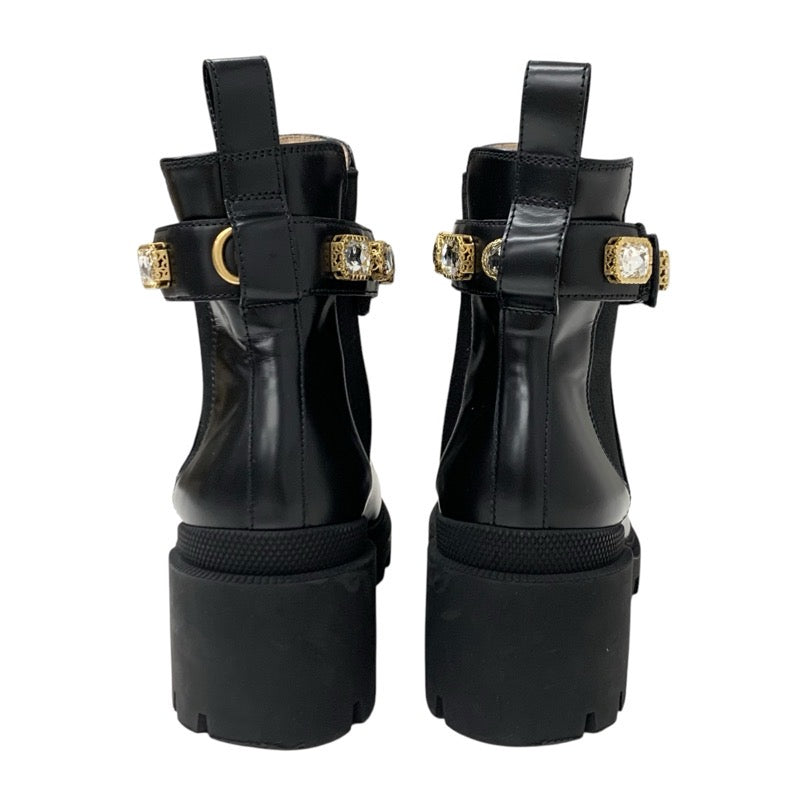 Gucci Boots, Short Boots, Shoes, Leather, Black, Gold, Bijou, Side Gore, Belt