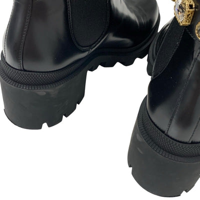 Gucci Boots, Short Boots, Shoes, Leather, Black, Gold, Bijou, Side Gore, Belt