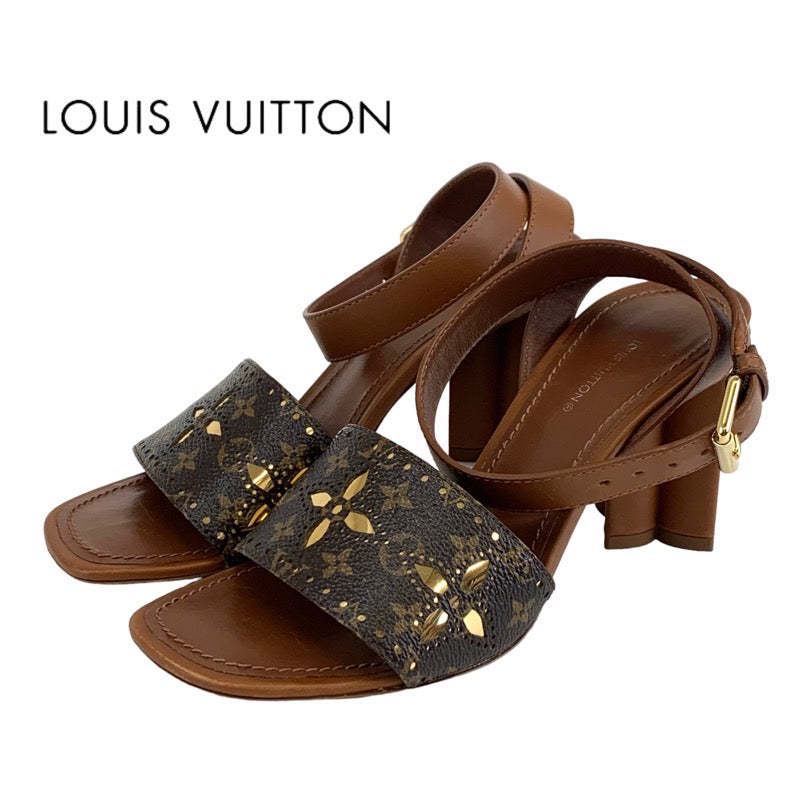 Louis Vuitton LOUIS VUITTON Silhouette Line Monogram Sandals Shoes Leather Brown Gold Punching