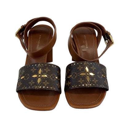 Louis Vuitton LOUIS VUITTON Silhouette Line Monogram Sandals Shoes Leather Brown Gold Punching