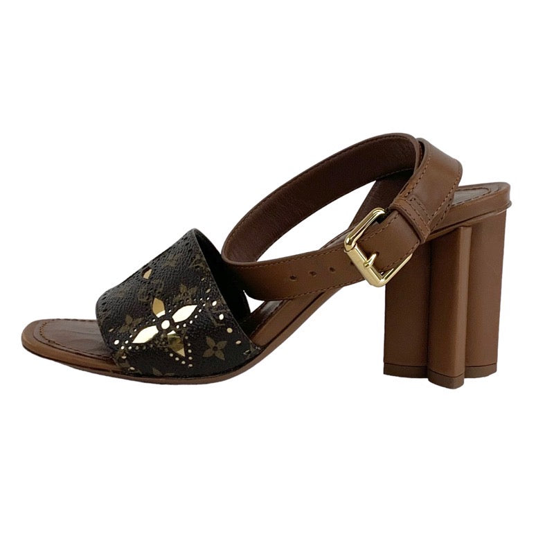 Louis Vuitton LOUIS VUITTON Silhouette Line Monogram Sandals Shoes Leather Brown Gold Punching