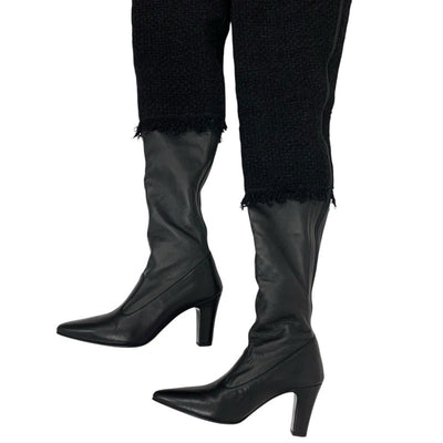 Chanel CHANEL boots, long boots, shoes, tweed, leather, black, coco mark, thigh high boots, knee high boots