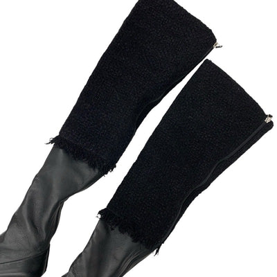 Chanel CHANEL boots, long boots, shoes, tweed, leather, black, coco mark, thigh high boots, knee high boots