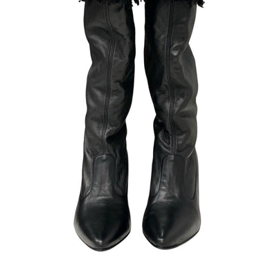 Chanel CHANEL boots, long boots, shoes, tweed, leather, black, coco mark, thigh high boots, knee high boots