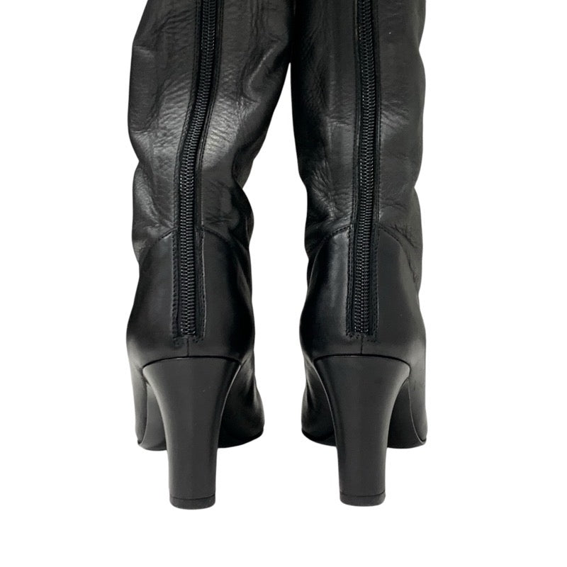 Chanel CHANEL boots, long boots, shoes, tweed, leather, black, coco mark, thigh high boots, knee high boots