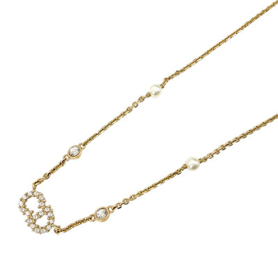 クリスチャンディオール CHRISTIAN DIOR ClairDLune ネックレス ペンダント チョーカー ゴールド CDロゴ パール ラインストーン