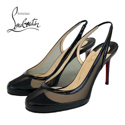 Christian Louboutin pumps shoes patent mesh black slingback sandals