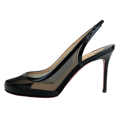 Christian Louboutin pumps shoes patent mesh black slingback sandals