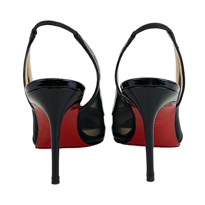 Christian Louboutin pumps shoes patent mesh black slingback sandals