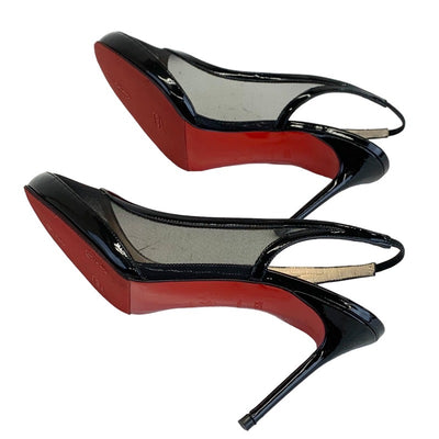 Christian Louboutin pumps shoes patent mesh black slingback sandals