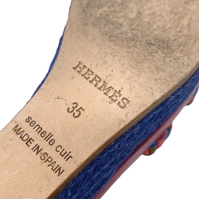 Hermes Ines Sandals Shoes Leather Blue Pink Multicolor Wedge Sole Braided Espadrilles