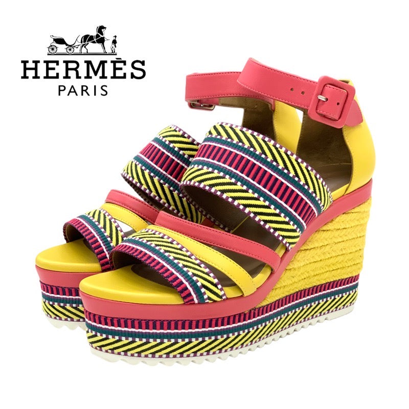 Hermes HERMES Sandals, Shoes, Leather, Yellow, Pink, Multicolor, Unused, Wedge Sole