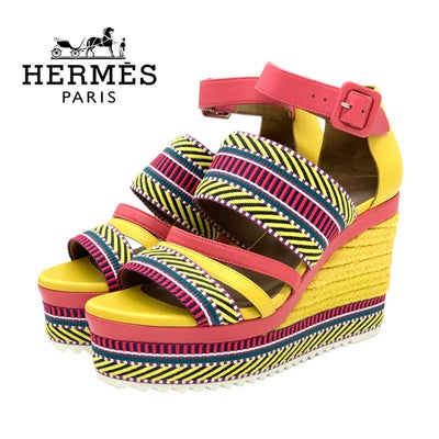 Hermes HERMES Sandals, Shoes, Leather, Yellow, Pink, Multicolor, Unused, Wedge Sole