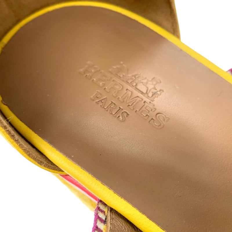 Hermes HERMES Sandals, Shoes, Leather, Yellow, Pink, Multicolor, Unused, Wedge Sole