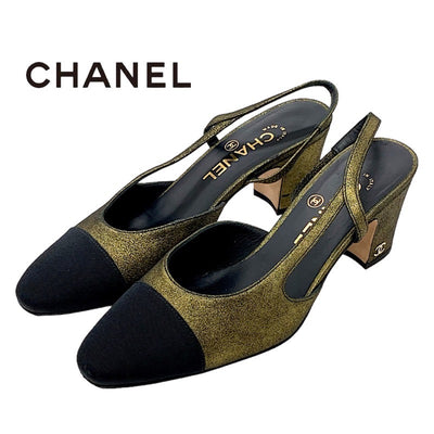 Chanel CHANEL pumps shoes fabric gold black coco mark sling bag