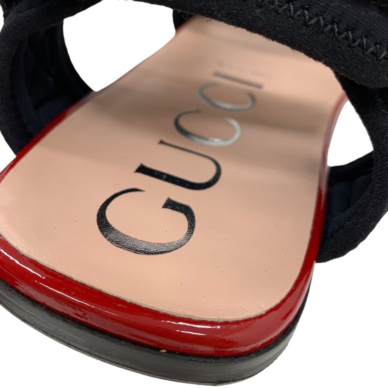 グッチ GUCCI サンダル 靴 シューズ ファブリック ブラック レッド フラットサンダル ビジュー