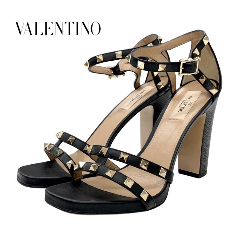 Valentino Sandals, Shoes, Leather, Black, Gold, Rock Studs