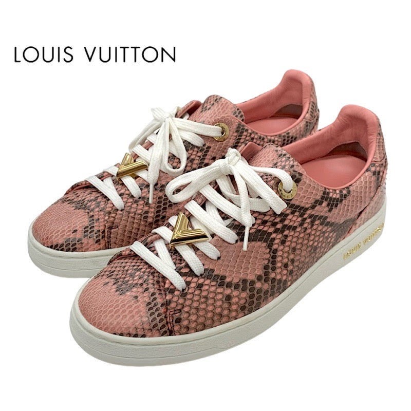 未使用 ルイヴィトン LOUIS VUITTON フロントローライン スニーカー 靴 シューズ パイソン ロゴ V金具 レザー ピンク