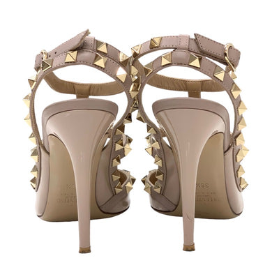 Valentino Pumps, Shoes, Patent Leather, Pink Beige, Gold, Rock Studs, Strap, Sandals