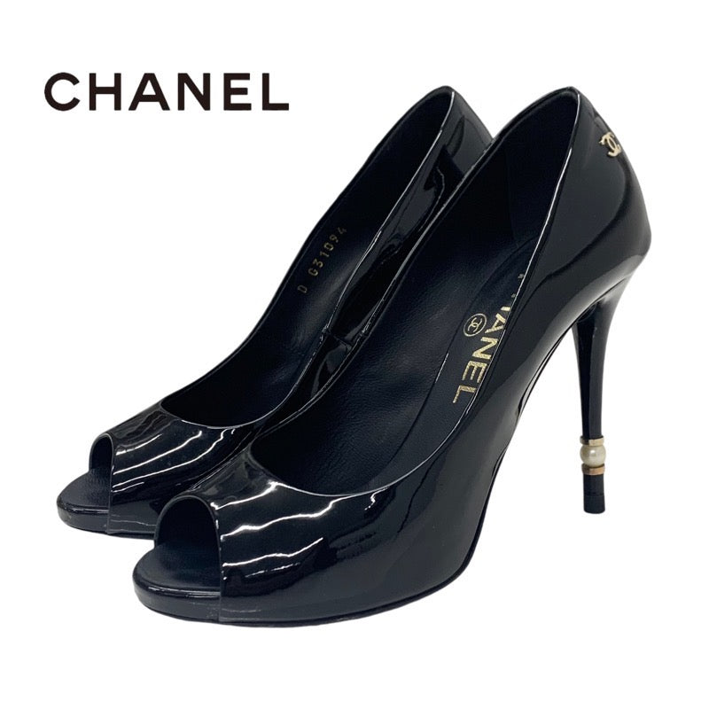 Chanel CHANEL Pumps Shoes Patent Black Coco Mark Pearl