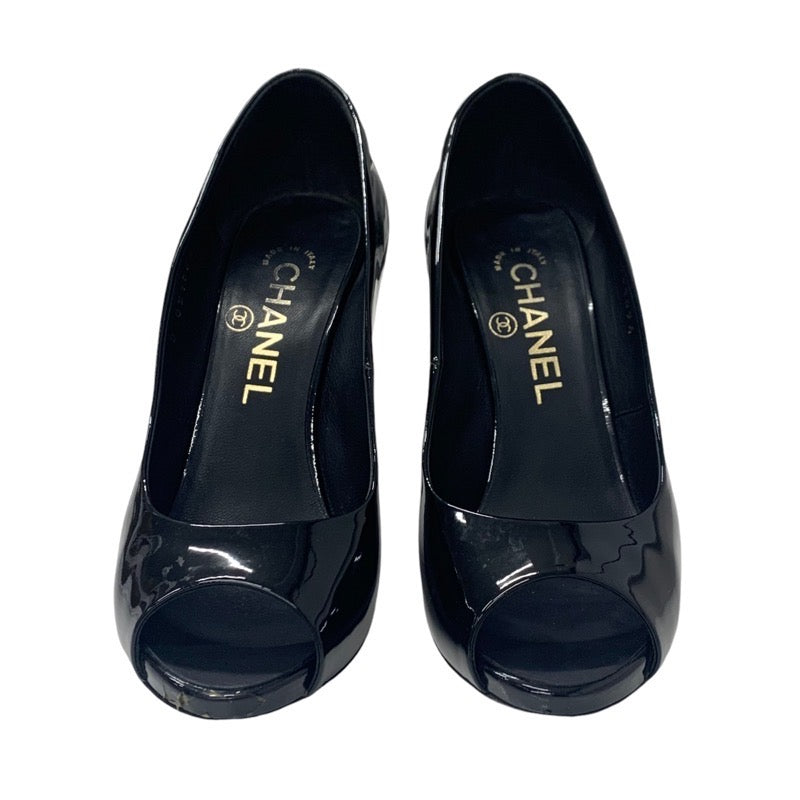 Chanel CHANEL Pumps Shoes Patent Black Coco Mark Pearl