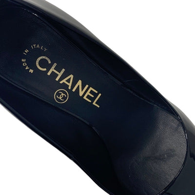 シャネル CHANEL パンプス 靴 シューズ パテント ブラック 黒 ココマーク パール