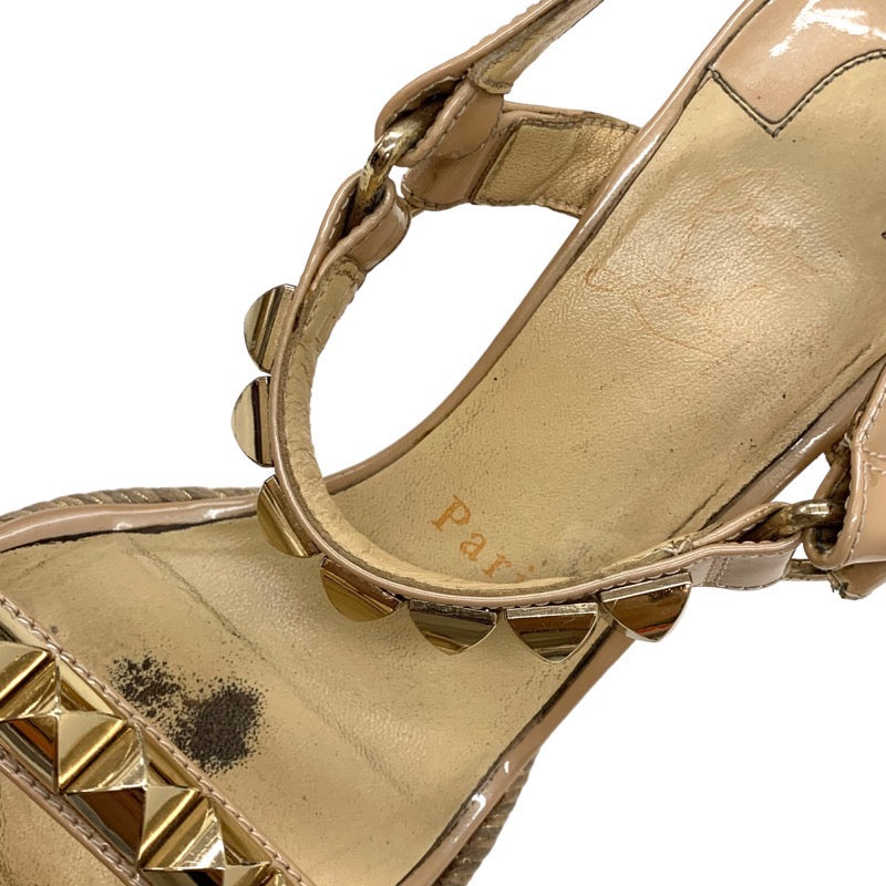 Christian Louboutin Catacro Sandals Shoes Patent Beige Gold Studded Wedge Sole