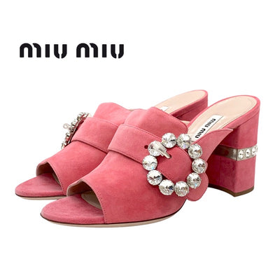 MIUMIU Sandals, Shoes, Suede, Pink, Unused, Mules, Bijoux