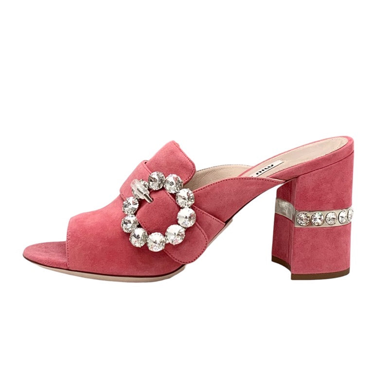 MIUMIU Sandals, Shoes, Suede, Pink, Unused, Mules, Bijoux