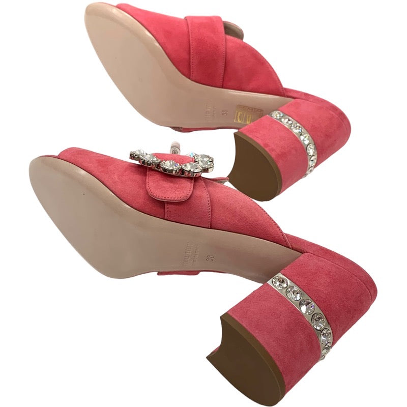 MIUMIU Sandals, Shoes, Suede, Pink, Unused, Mules, Bijoux