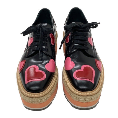 PRADA Flat Shoes Shoes Black Red Pink Lace-Up Shoes Heart Platform