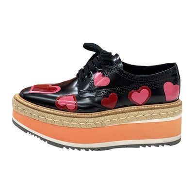 PRADA Flat Shoes Shoes Black Red Pink Lace-Up Shoes Heart Platform