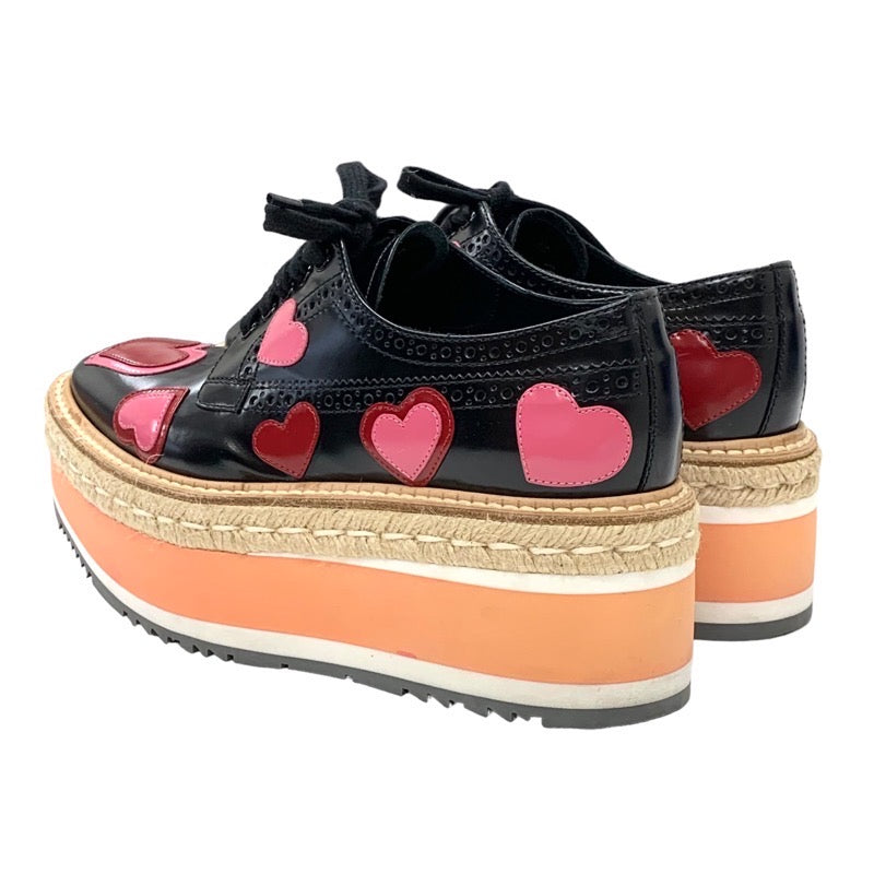 PRADA Flat Shoes Shoes Black Red Pink Lace-Up Shoes Heart Platform