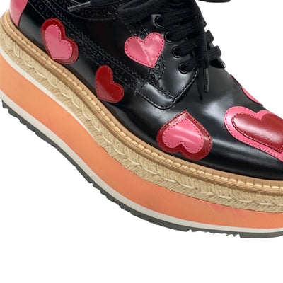 PRADA Flat Shoes Shoes Black Red Pink Lace-Up Shoes Heart Platform