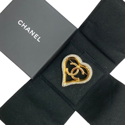 シャネル CHANEL ブローチ コサージュ ゴールド ココマーク ハート ラインストーン