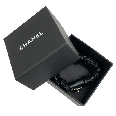 未使用 シャネル CHANEL ヘアアクセサリー シュシュ ブレスレット ココマーク ラインストーン ブラック 黒