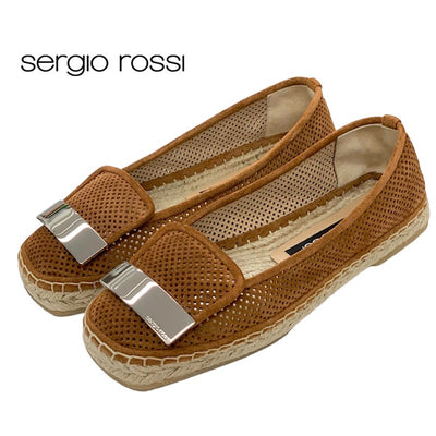 セルジオロッシ sergio rossi SR1 フラットシューズ 靴 シューズ スエード メッシュ ブラウン ロゴプレート エスパドリーユ