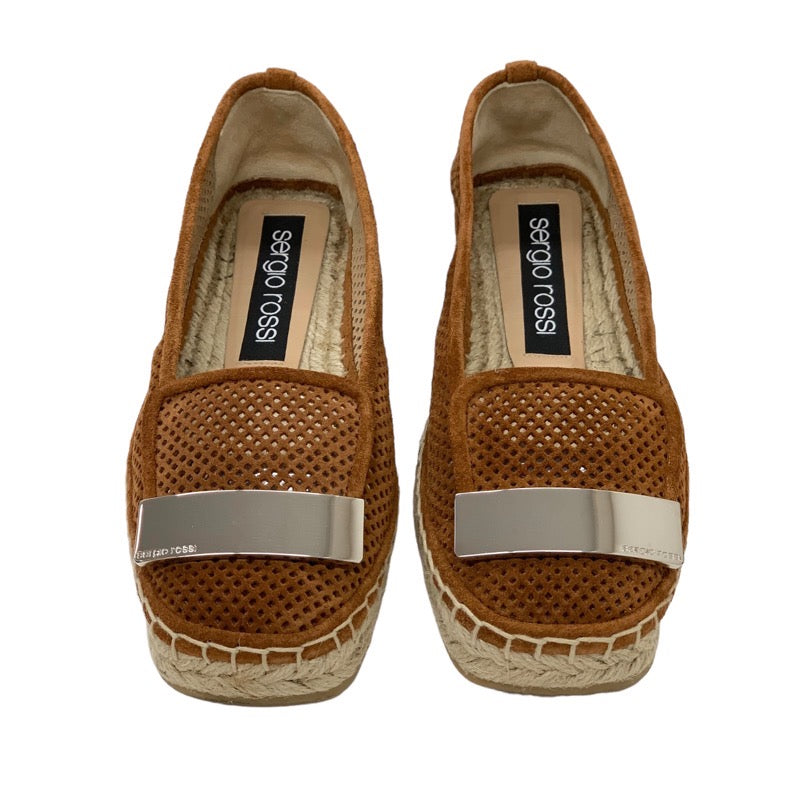 セルジオロッシ sergio rossi SR1 フラットシューズ 靴 シューズ スエード メッシュ ブラウン ロゴプレート エスパドリーユ