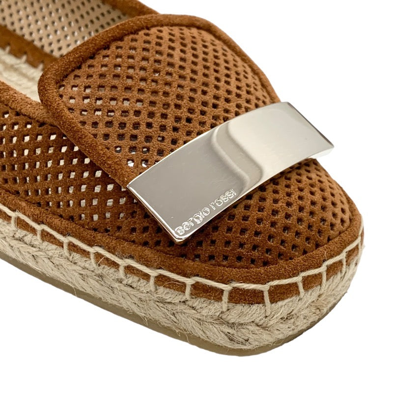 セルジオロッシ sergio rossi SR1 フラットシューズ 靴 シューズ スエード メッシュ ブラウン ロゴプレート エスパドリーユ