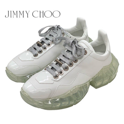 未使用 ジミーチュウ JIMMY CHOO DIAMOND スニーカー 靴 シューズ レザー パテント ホワイト