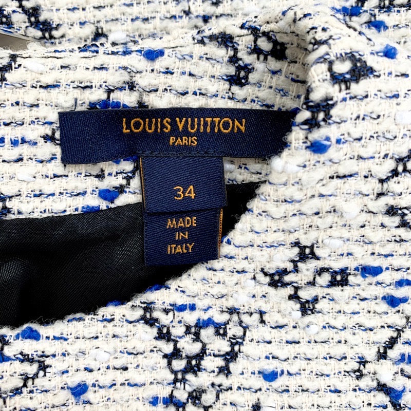 ルイヴィトン LOUIS VUITTON モノグラム ワンピース ホワイト ブルー 白 ノースリーブ ツイード