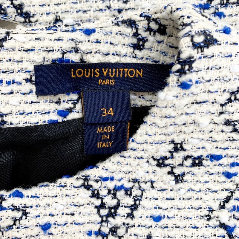 ルイヴィトン LOUIS VUITTON モノグラム ワンピース ホワイト ブルー 白 ノースリーブ  ツイード