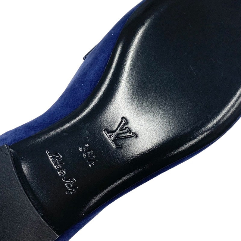ルイヴィトン LOUIS VUITTON アッパーケースライン ローファー 革靴 靴 シューズ スエード ネイビー ゴールド 未使用 チェーンビット LV金具 フラットシューズ