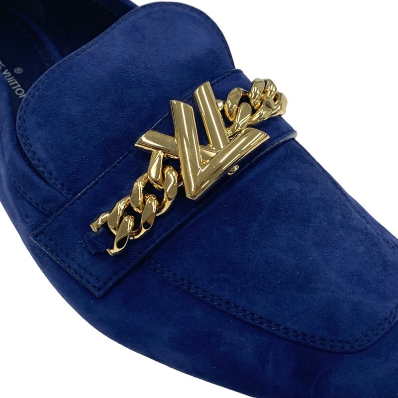 ルイヴィトン LOUIS VUITTON アッパーケースライン ローファー 革靴 靴 シューズ スエード ネイビー ゴールド 未使用 チェーンビット LV金具 フラットシューズ