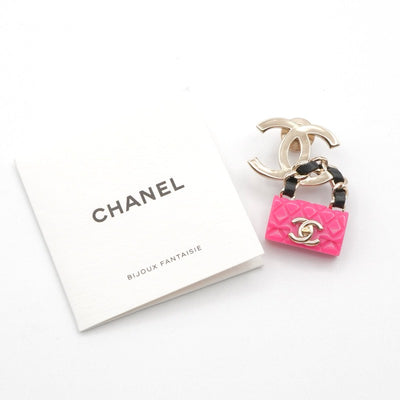 シャネル CHANEL ブローチ コサージュ ゴールド ピンク ブラック ピンブローチ マトラッセ バッグモチーフ