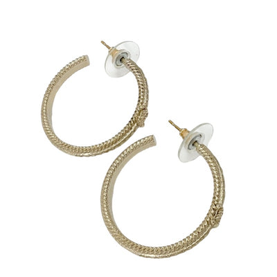 Chanel Earrings Gold Hoop Coco Mark Rhinestone