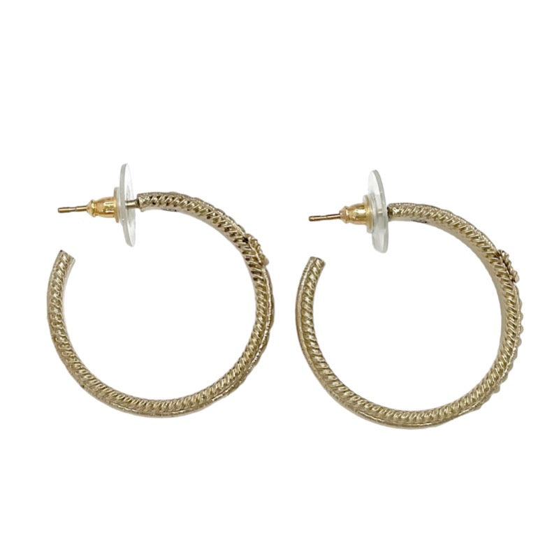 Chanel Earrings Gold Hoop Coco Mark Rhinestone